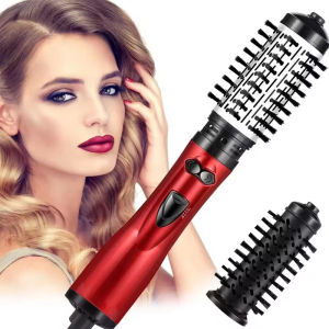 Hot Air Straightener Curler Iron One Step Rotating Hair Dryer Brush Electric Blow Drier Comb 2 Gears Blower Replaceable 2 Heads