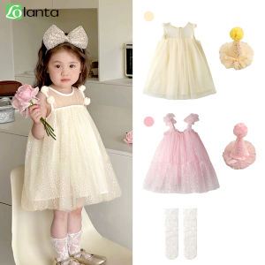 LOlanta Toddler Girls Tulle Summer Sleeveless Princess Dress Lace Bow Shoulder Strap Sundress for Kids Girls Birthday Photos Party Wear 1-7 Years