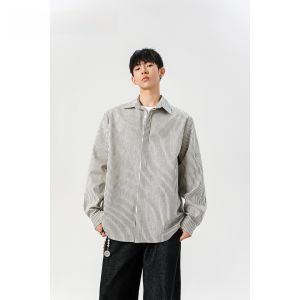 HetingHOME | Áo sơ mi nam dài tay rộng rãi không giới hạn mùa thu thời trang cặp đôi sọc không giới hạn quần áo công sở thường ngày chất liệu polyester cotton cellulose