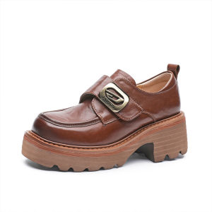 Spring 2025 Womens Comfortable Slip-On Shoes Magic Tape Versatile Soft Bottom Retro Style Fashionable round Toe Loafers