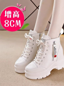 Womens Thick Bottom High Heel Short Boots Winter Warm Plush Leather Martin Boots Sweet Style round Toe Winter Shoes