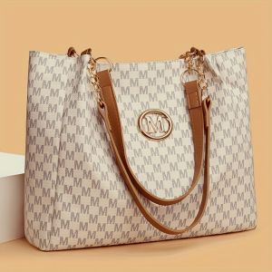 Túi Tote Hình Học Cổ Điển Dành Cho Nữ Chất Liệu Giả Da Thiết Kế Chữ M Dung Tích Lớn Đeo Vai Cầm Tay Thích Hợp Đi Mua Sắm Và Du Lịch
