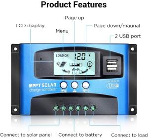 MPPT Solar Charge Controller PWM 100A 60A 50A 40A 30A Solar Power Regulator 12V 24V Auto Dual USB LCD Display Load Discharger