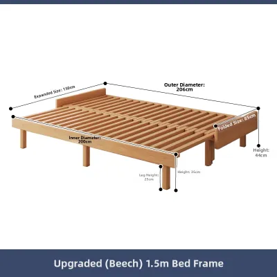 Extendable Sofa Bed Foldable Pullout Solid Wood Frame