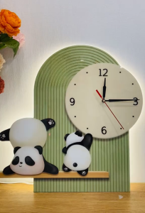 Tranh treo tường đồng hồ đèn led gấu trúc panda 2 trang trí decor khổ dọc kèm đinh
