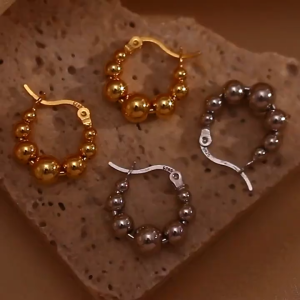 Beaded Hoop Earrings for Women - Punk Round Circle Buckle Allergy-Free