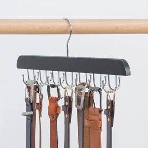Storage Rack Holder Wooden Clothes Hanger with 20 Hooks Rotating Closet Organizer Space-Saving Hanger for Tank Tops Underwear