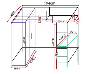 Loft bed with wardrobe+table customize for helper room singapore