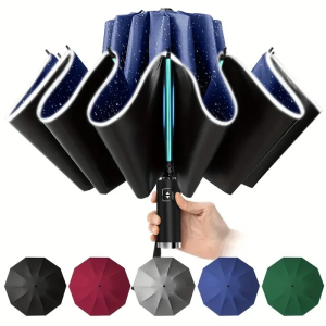 Reinforced Upgrade Automatic Reverse Umbrella with Reflective Stripe Sunny And Rainy Umbrella Windproof foldable Compact Umbrella Full Auto Business Umbrella Durable