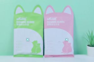 V.TOP Sarung Tangan Pembersih Hewan Peliharaan Gratis 5 pcs tas Kucing Tisu Basah Pembersih Penghilang Bau Sarung Tangan Pembersih Kering untuk Anjing dan Kucing