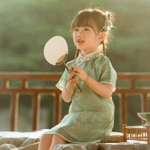 Girls Cheongsam Suit Skirt Summer Kids Improve Tang Suit New Chinese Style Republic of China Style Parent-Child Clothes Baby Chinese Studies Han Dynasty