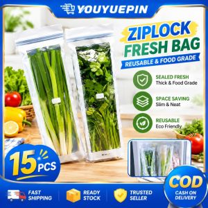 YOUYUEPIN 45PCS Long Strip Ziplock Fresh Bag Food Grade PE Reusable Sealed Pouch Thickened Leakproof Storage For Vegetable Fruit Scallion Kitchen Refrigerator Organizer