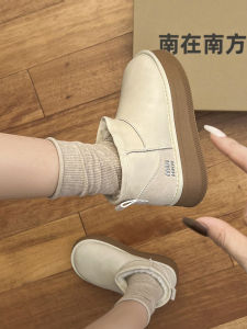 Thick Bottom Warm Anti-Slip Womens Snow Boots Winter Short Fur Lined Thickened Cotton Shoes Rubber Outsole round Toe Casual Style