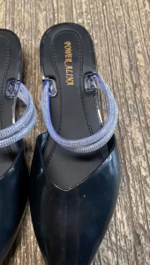 Sepatu Flat Shoes Wanita Hak Sedang-Model Tali Gliter Karet Cewek Casual Alina L633-H1 Jelly Import