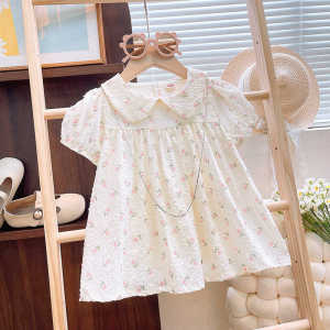 Girls Short Sleeve Shirt Summer Casual Lightweight Breathable Floral Print Cotton Polyester Blend Childrens Clothing