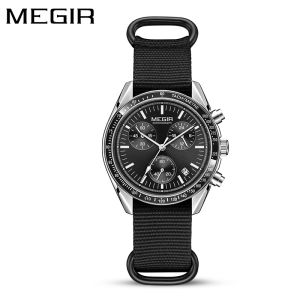 MEGIR 2247 New Luxury Mens Watch Canvas Braided Strap Sport Chronograph Night Light Quartz Waterproof Mens Watch Reloj Hombre
