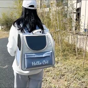 Pet Carrier Bag Cat Bag Pet Portable Waterproof PVC Large Space Backpack Kitty And Puppy Large Capacity Travel Bag Hello Cat Pet Backpack  Durable Breathable Bag Pet Dog Outdoor Travel Backpack