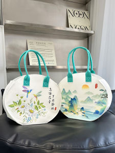 Chinese Style Felt Bag Fine Pen Landscape Painting Ink Handbag Chinese Ancient Style Fashion Artistic Shopping Bag Environmental-Friendly Backpack for Women