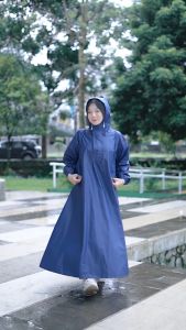 Jas Hujan Jumbo Big Raincoat Wanita Muslimah Hijab Model Gamis Terusan Rok Syari Bahan Impor Waterproof Zipper