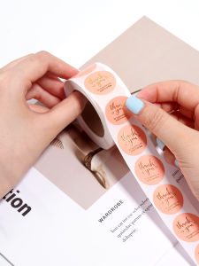 500pcs Handmade with Thank you Stickers Round Paper Stickers Stationery Label Baking Kraft Paper Stickers Scrapbook Gift