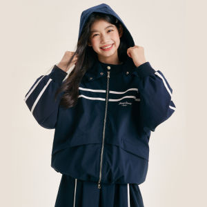 BarryBanny Girls Hooded Windproof Striped Jacket Casual Style Polyester Fiber Thickened Coat for Children Ages 7-14