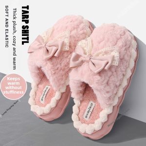 MONLEYTA | Butterfly Knot Cotton Slippers Womens Indoor Home Fleece Warm Anti-slip Cute Cotton Slippers Comfortable Soft EVA Sole