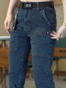 Mens Casual Straight Leg Jeans Spring Autumn Elastic Loose Fit New 2024 Six Pocket Trendy Brand Long Casual Cotton Denim