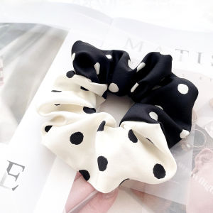French Vintage Satin Polka Dot Hair Accessories Elastic Band Hair Ties Bun Headwear Black White Retro Hair Ornaments
