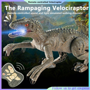 2.4Ghz Simulation RC Velociraptor Toys Rechargeable Big Walking Dinosaur Robot with LED Light & Roaring Gifts for Kids