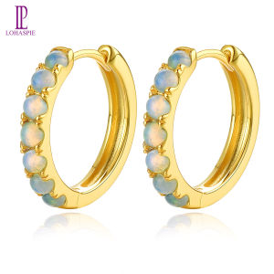 Lohaspie Jewelry Genuine Earring Silver 925 Original Natural Opal Hoop Earring Real Opal Stone Earrings For Women Sterling Silver 925 Jewelry Ladies Earring Silver Jewelry