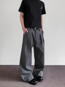 Quần Ống Đứng American Retro Cleanfit Có Thiết Kế Xếp Ly Cho Nam Quần Dài Thường Ngày Ống Rộng Cạp Cao Chống Nhăn Mùa Xuân Thu