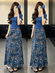 XUECAIQI | Unique Klein Blue Womens Summer Two-piece Outfit