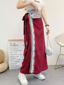 Dân Tộc Phong Cách Nửa Chiều Dài Váy Nữ Chụp Ảnh Thời Trang Bọc Dài Váy Vùng Độc Lập Tây Tạng Dày Một Mảnh Có Dây Thắt Lưng Váy
