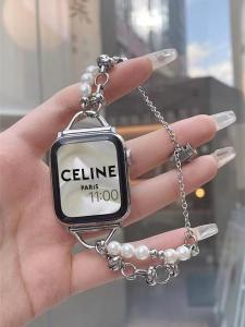 Pearl Chain Strap For Applle Watch Band 45mm 44mm 41mm 40mm Women Beaded Elastic Jewelry Stretch i Watch Series 42mm 38mm