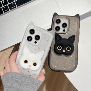 เคสโทรศัพท์โปร่งใสกาวคริสตัลรูปดาวสีสันสดใสรูปหูแมวรุ่นใหม่ขาตั้งสำหรับ iPhone 11 12 13 14 15