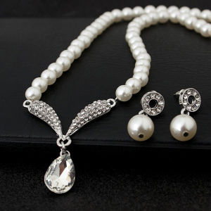 Bridal Jewelry Pearl Set Turn Korean Fashion Crystal Rhinestones Water Drop Necklace Earrings Wedding Jewelry for Women