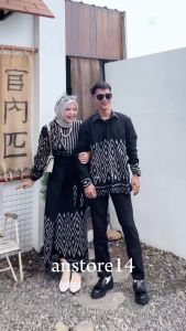 (READY STOCK) Dress Couple Tenun Kondangan Prewedding Marline Hitam Piramid