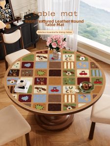 xy | Vintage Luxury Heat-resistant Waterproof Oil-resistant Leather Tablecloth Round