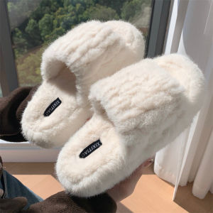 Fashionable All-Match Thick-Heeled Indoor-Outdoor Womens Slippers Anti-Slip Winter Cotton Slippers Velvet Surface Korean Style