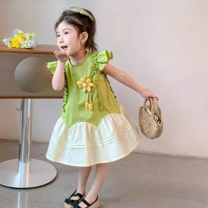 Summer Sleeveless Princess Dress for Girls Childrens Clothing Polyester Fiber Knitted mid High Waist Thickened Summer Dress