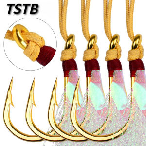TSTB Barbed tying fur iron plate hook for sea fishing anti-corrosion boat hook with lure-tying fur single hook fishing gear