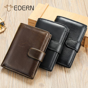 EDERN Genuine Leather Mens Wallet Retro Casual Card Holder RFID Blocking Cowhide Wallet Short Money Clip Large Capacity Coin Purse