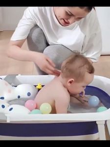 Baby Bathtub and Bath Mat Tub Set Large Portable Folding Tub for 0-6 Years Old Kids Rubber Mat Baby Bathtub Foldable Baby Bucket