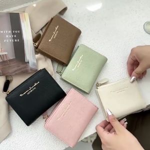 Korean style womens wallet avocado green popular ins retro folding wallet forest style literary buckle student change C307-20B