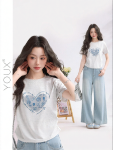 YOUXIANG | Áo Thun Ngắn Tay In Hình Hợp Thân