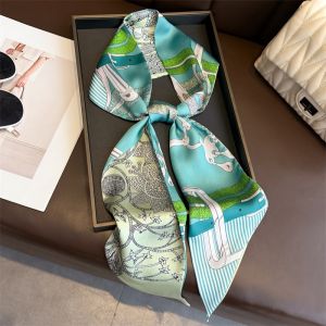 Womens Double-sided Print Silk Scarf Thin Ribbon Fashion Long Hair Scarfs Female Skinny Handbag Ribbon Cute Neck Scarves