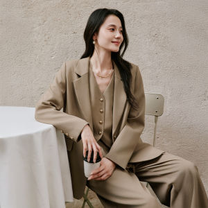 Camel Colored Womens Suit Jacket with Linen Drape Casual Office Wear Spring 2026 New Style Xiang Ying Old Money Trend