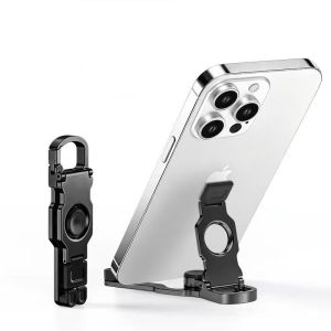 Portable Foldable Aluminum Alloy Phone Tablet Stand Adjustable Angle Mini Pocket Holder With Keychain Hook For Desktop Travel