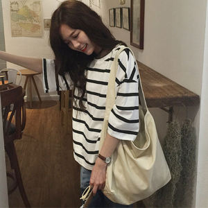 กระเป๋าผ้าใบ Canvas Tote Bag ทรงสี่เหลี่ยม สีพื้น ความจุขนาดใหญ่ กระเป๋าสะพายไหล่เดี่ยวสำหรับผู้หญิง กระเป๋าใส่ของสำหรับนักเรียน กระเป๋าเดินทาง