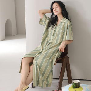 MiiOW | ชุดนอนผู้หญิงแขนสั้นหลวมๆ สบายๆ ระบายอากาศได้ดี ชุดนอนฤดูร้อน ชุดนอนในบ้าน ผ้าฝ้ายผสม PU 95% 5% ยางยืด